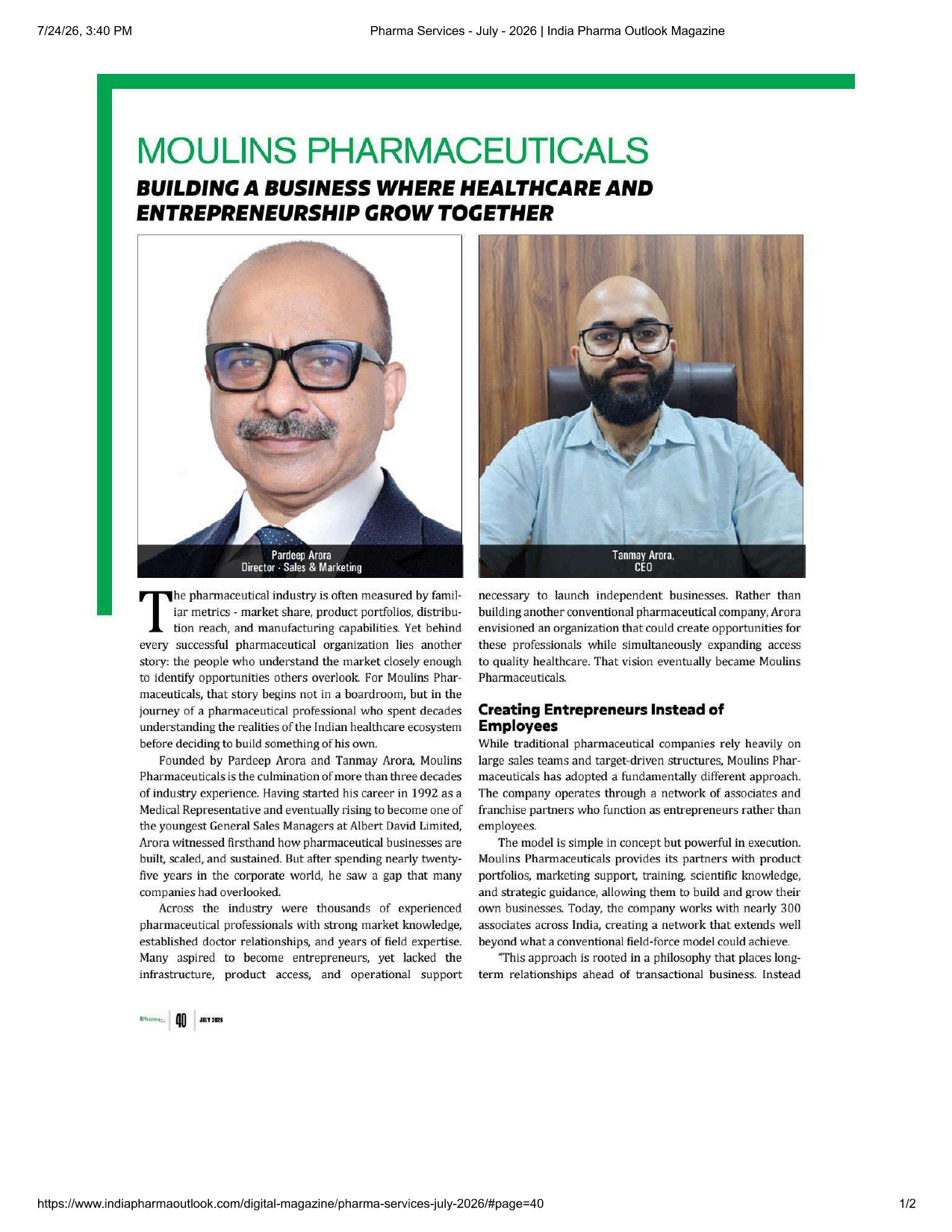Pharma Outlook feature — page 1