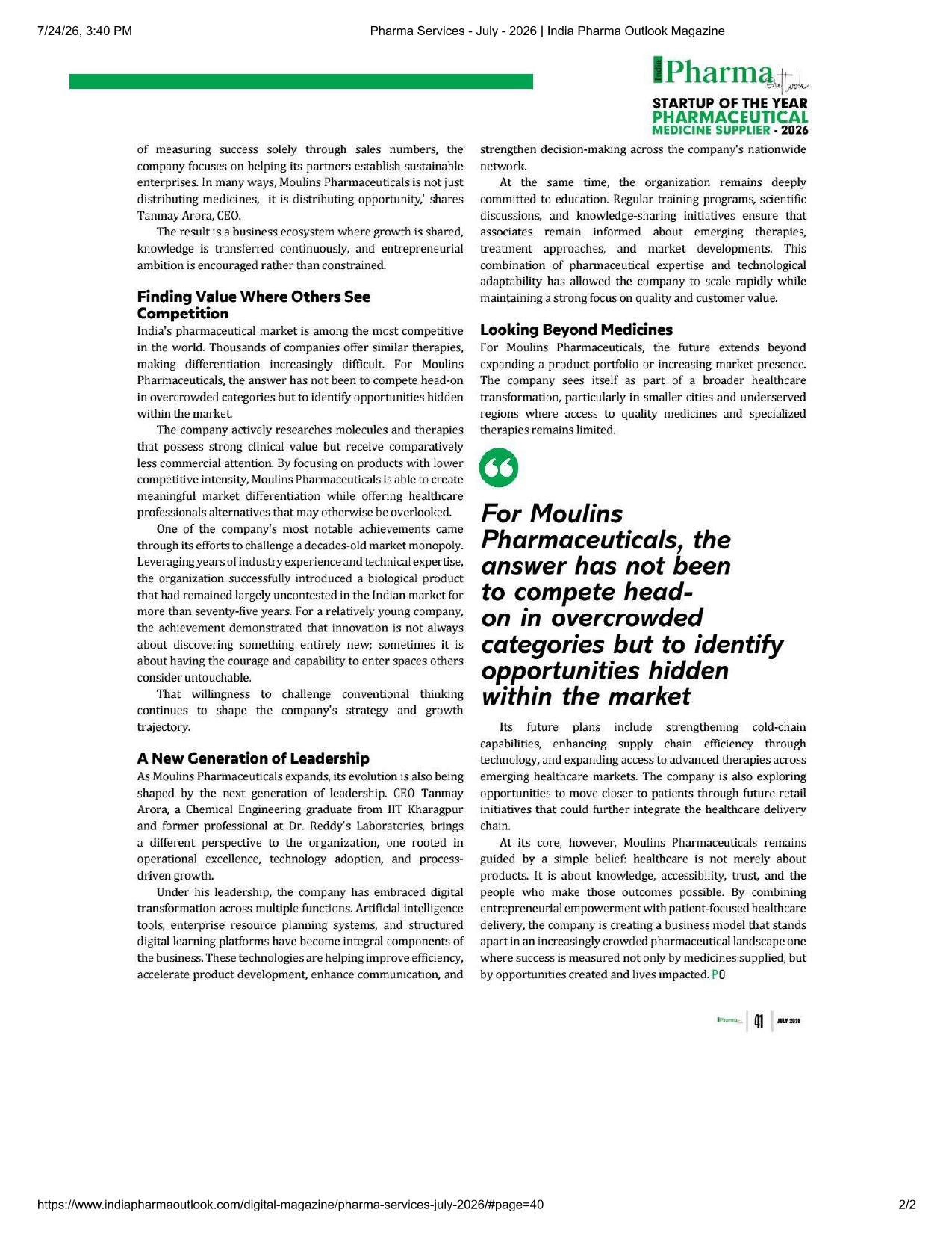 Pharma Outlook feature — page 2